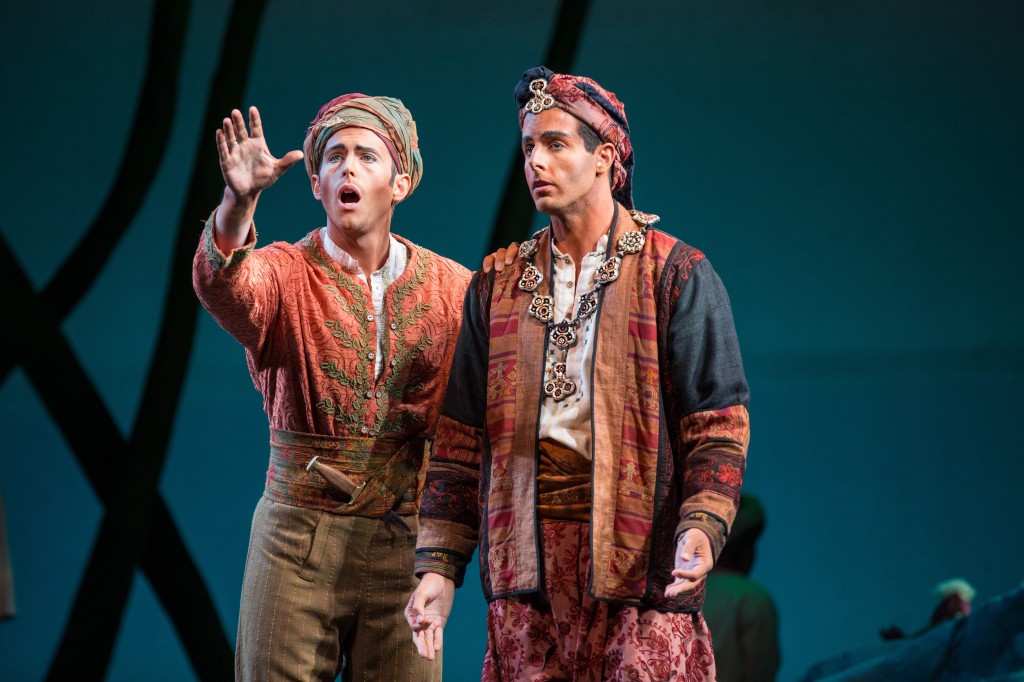 Tenor Heath Huberg as Nadir and baritone Lee Poulis as Zurga in THE PEARL FISHERS. Photo by Rod Millington and Sarasota Opera