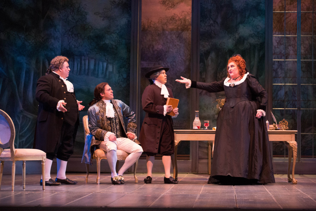 Bruno Pratico (Bartolo), John Moore (The Count Almaviva), Adam Kirkpatrick (Don Curzio), Victoria Livengood (Marcellina), Photo credit: Jeff Roffman