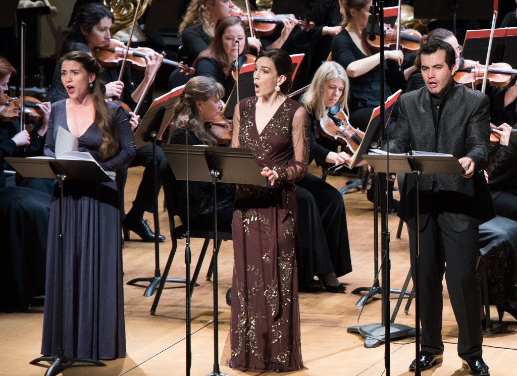 Joelle Harvey (Ines), Kate Lindsey (Leonor) and Javier Arrey (King Alphonse). Photo credit: Don Lassell.